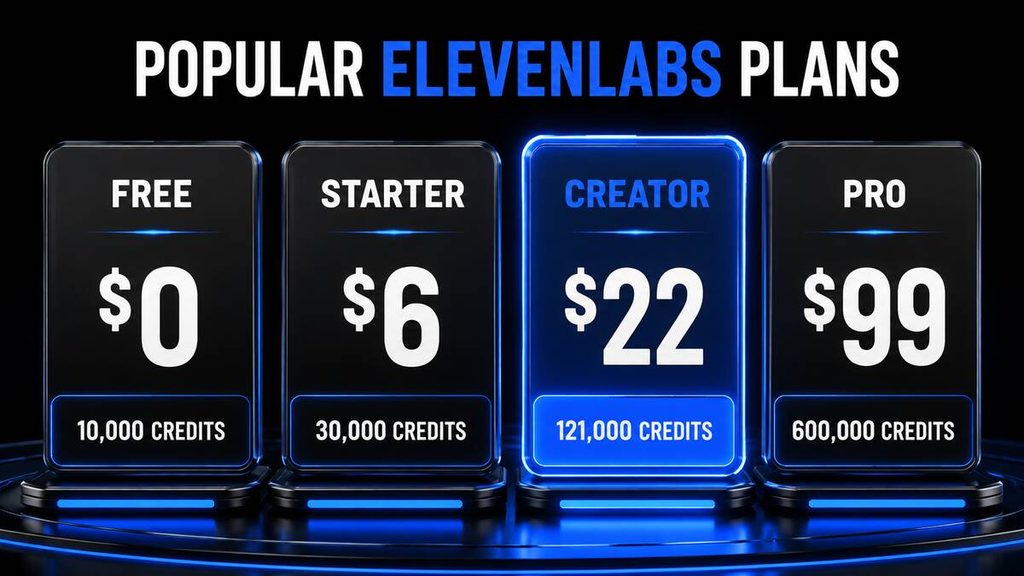 ElevenLabs Free, Starter, Creator and Pro prices and monthly credit allowances compared